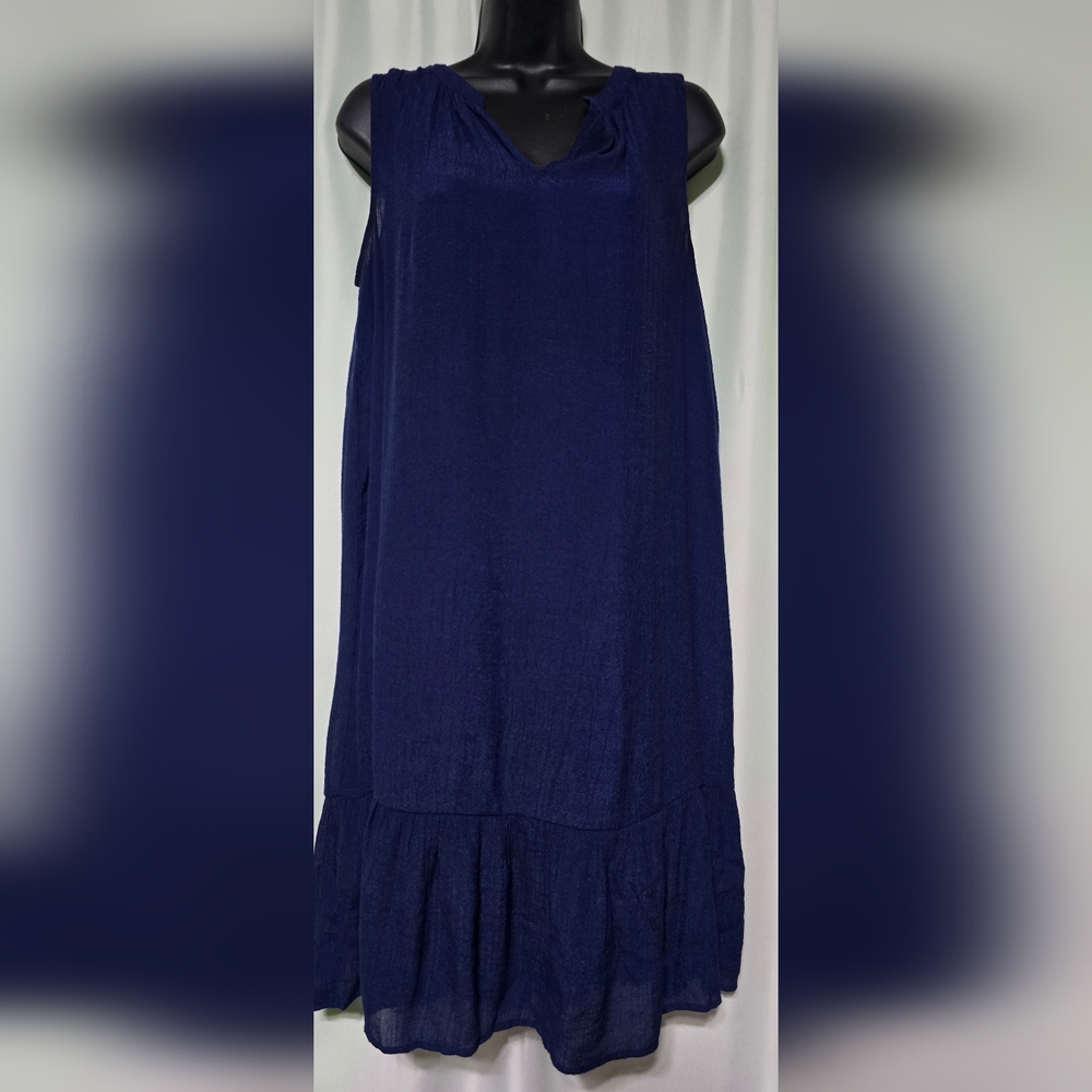 AGB Dress Woman M Blue Ruffle Beach Travel Vacation Lined Casual Summer Spring